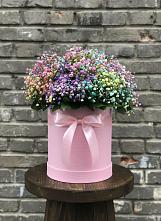 Цветочная композиция из Гипсофила и Розы в шляпной коробке в Новоселицах