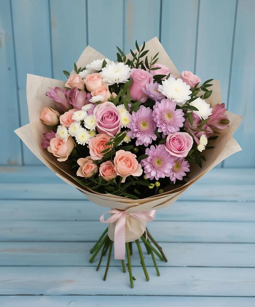 Букет цветов из: Хризантемы, Розы и Альстромерии в Новоселицах