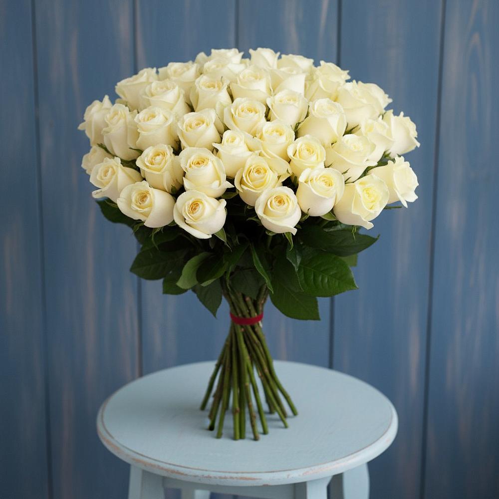 Букет 51 Белая роза Эдлесс Лав в Новоселицах