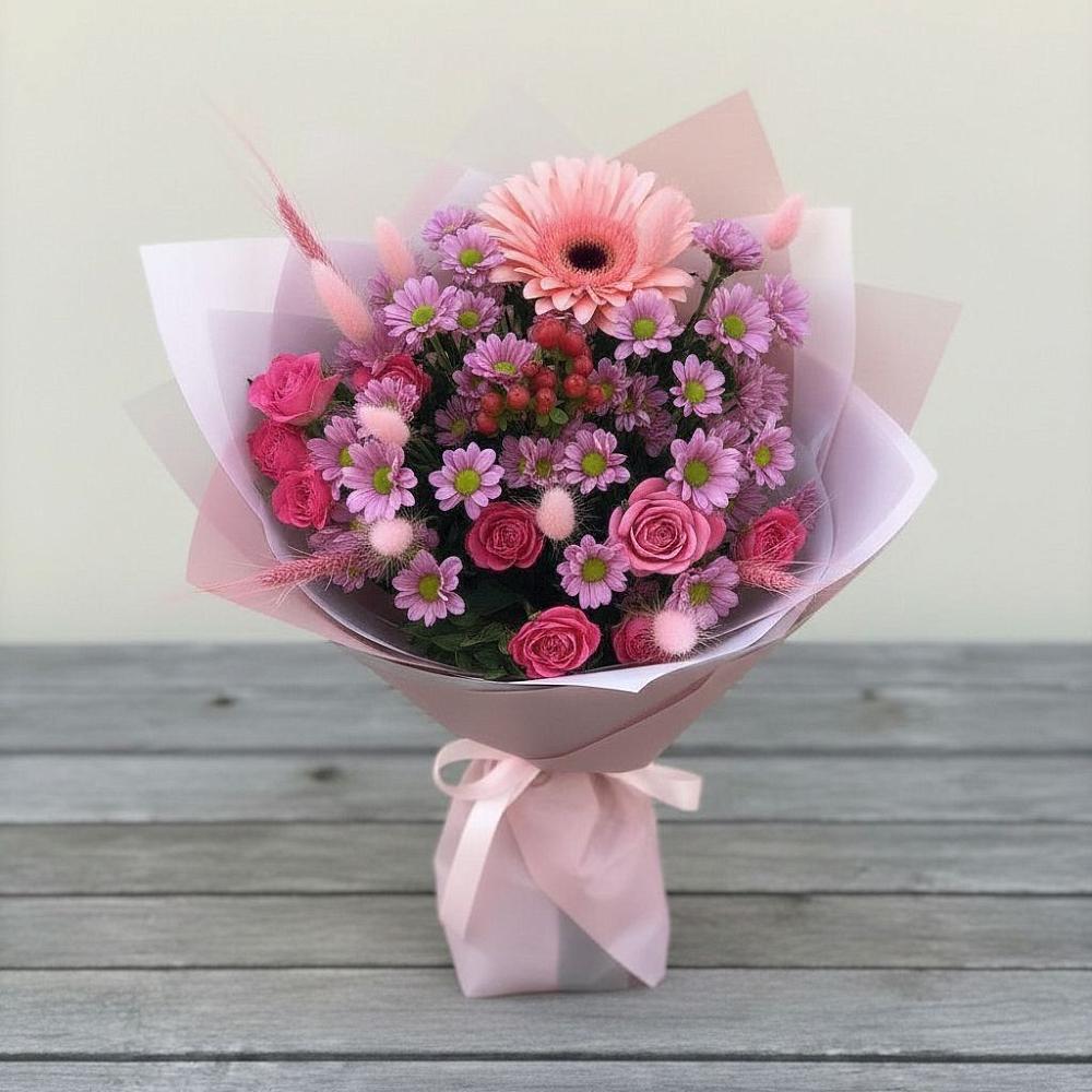 Букет цветов из: Розы, Герберы и Хризантемы в Новоселицах