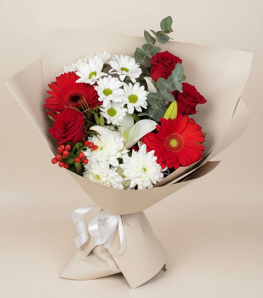 Букет цветов из: Розы, Хризантемы, Герберы и Лилии в Новоселицах