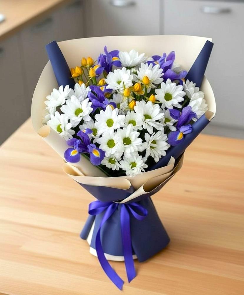 Букет цветов из: Розы, Ирисы и Хризантемы в Новоселицах